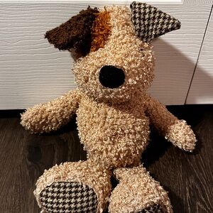 Lambs & Ivy Bow Wow Wilson Puppy Dog Plush 14” Tan Shaggy Houndstooth Soft Toy